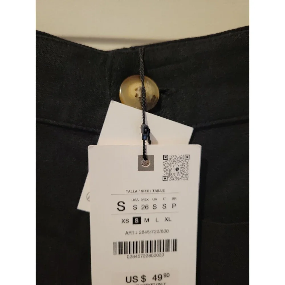 NWT ZARA Black Linen Wide Leg Ankle Pants Women’s S Preppy Modern Work Business